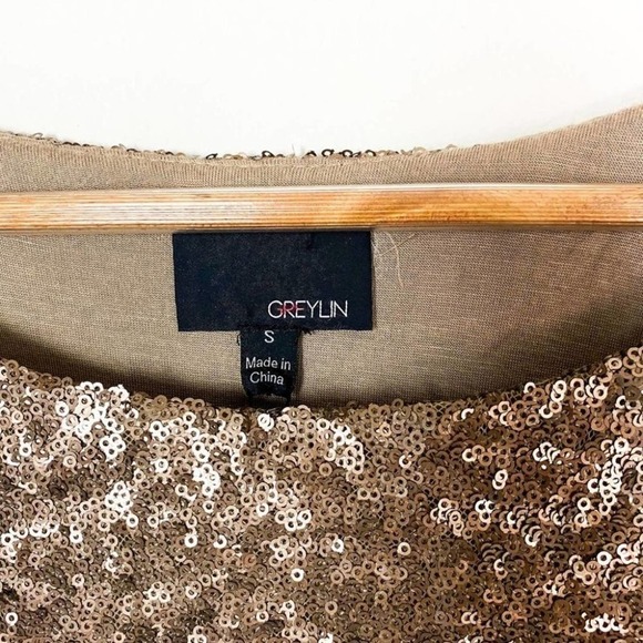 Greylin Gold Sequin Long Sleeve Sheath Dress Size S Small - Picture 8 of 13
